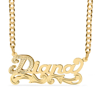 14k Gold over Sterling Silver / Cuban Chain Double Plated Nameplate Necklace "Diana"