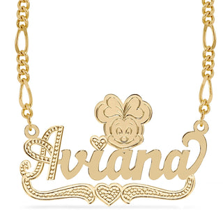 14k Gold over Sterling Silver / Figaro Chain Cartoon Nameplate Necklace "Aviana"