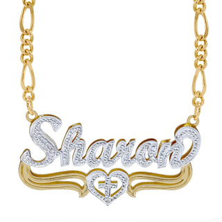 14k Gold over Sterling Silver / Figaro Chain Copy of Double Plated Nameplate Necklace "Jessica"