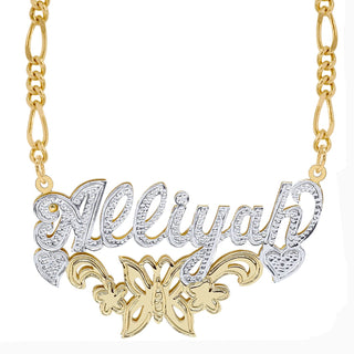 14K Gold over Sterling Silver / Figaro Chain Copy of Fancy Double Plated Name Necklace "Alexandra"
