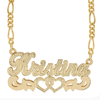 14k Gold over Sterling Silver / Figaro Chain Double Nameplate Necklace "Kristina"