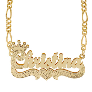 14k Gold over Sterling Silver / Figaro Chain Double Plated Name Necklace "Christina"