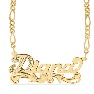 14k Gold over Sterling Silver / Figaro Chain Double Plated Nameplate Necklace "Diana"