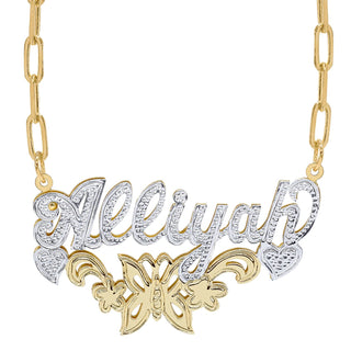 14K Gold over Sterling Silver / Paper Clip Chain Copy of Fancy Double Plated Name Necklace "Alexandra"