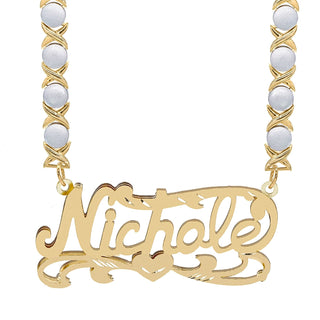 14k Gold over Sterling Silver / Rhodium Xoxo Chain Double Plated Name Necklace "Nichole" w/  Diamond-cut