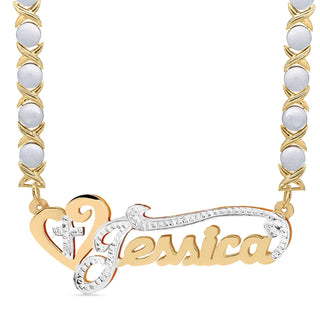 14k Gold over Sterling Silver / Rhodium Xoxo Chain Double Plated Nameplate Necklace "Jessica"