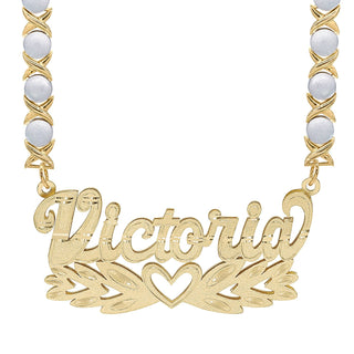 14k Gold over Sterling Silver / Rhodium Xoxo Chain Personalized Double Nameplate Necklace "Victoria"