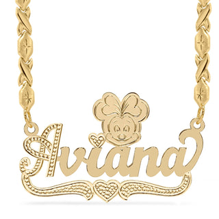 14k Gold over Sterling Silver / Xoxo Chain Cartoon Nameplate Necklace "Aviana"