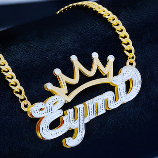 Personalized Double Nameplate Necklace with Crown "Leah"