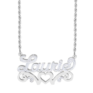 Double Nameplate Necklace w/ Love Heart "Laurie"