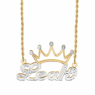 Personalized Double Nameplate Necklace with Crown "Leah"