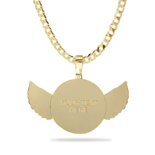 High Polished Round Photo Pendant with Wings