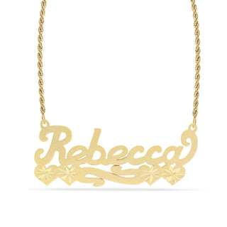 Personalized Name necklace with Satin and Hearts "Rebecca"