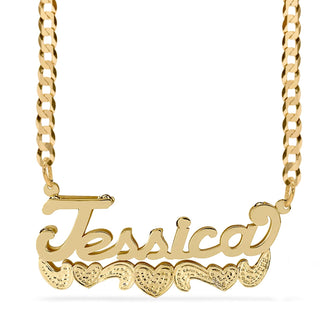 Double Name Necklace w/Beading-Rhodium "Jessica"