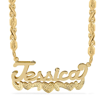 Double Name Necklace w/Beading-Rhodium "Jessica"