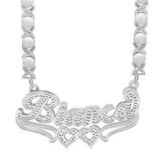 Sterling Silver / Rhodium Xoxo Chain Double Plated Nameplate Necklace "Bianca"