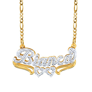 Gold Plated / Figaro chain Double Nameplate Necklace "Bianca"