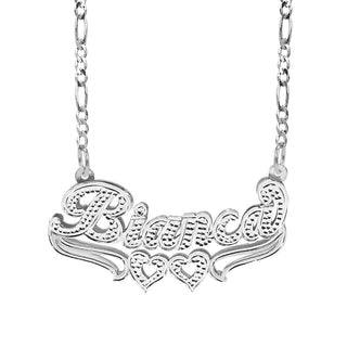 Silver Plated / Figaro Chain Double Plated Nameplate Necklace "Bianca"