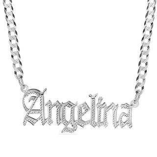 Sterling Silver / Cuban Chain Custom Double Plated Name Necklace "Angelina"