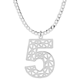 Sterling Silver / Cuban Chain Cutout Block Number Necklace