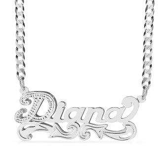 Sterling Silver / Cuban Chain Double Plated Nameplate Necklace "Diana"