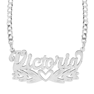 Sterling Silver / Cuban Chain Personalized Double Nameplate Necklace "Victoria"