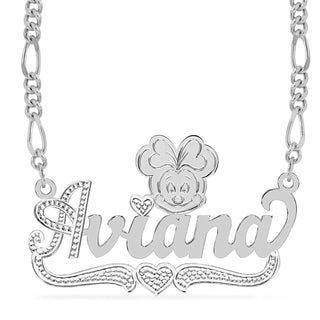Sterling Silver / Figaro Chain Cartoon Nameplate Necklace "Aviana"