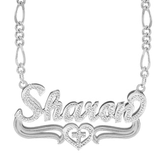 Sterling Silver / Figaro Chain Copy of Double Plated Nameplate Necklace "Jessica"