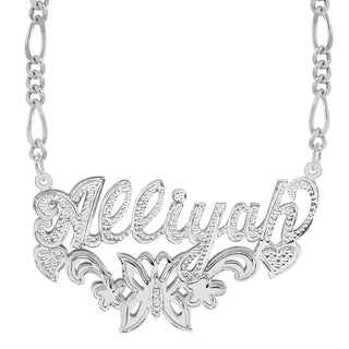Sterling Silver / Figaro Chain Copy of Fancy Double Plated Name Necklace "Alexandra"
