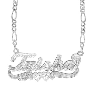 Sterling Silver / Figaro Chain Custom  Double Script Name Plate With Beading "Tyisha"