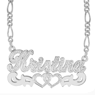 Sterling Silver / Figaro Chain Double Nameplate Necklace "Kristina"