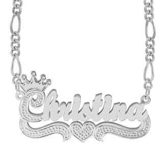Sterling Silver / Figaro Chain Double Plated Name Necklace "Christina"