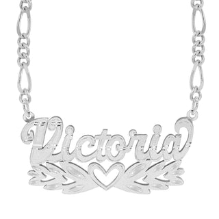 Sterling Silver / Figaro Chain Personalized Double Nameplate Necklace "Victoria"