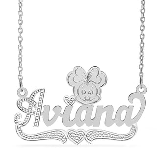 Sterling Silver / Link Chain Cartoon Nameplate Necklace "Aviana"