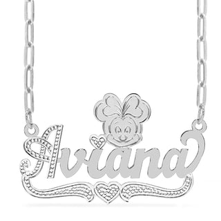 Sterling Silver / Paper Clip Chain Cartoon Nameplate Necklace "Aviana"