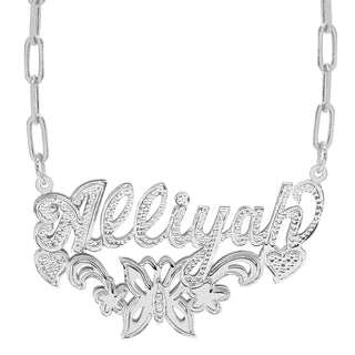Sterling Silver / Paper Clip Chain Copy of Fancy Double Plated Name Necklace "Alexandra"