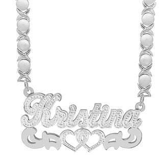 Sterling Silver / Rhodium Xoxo Chain Double Nameplate Necklace "Kristina"