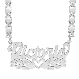 Sterling Silver / Rhodium Xoxo Chain Personalized Double Nameplate Necklace "Victoria"