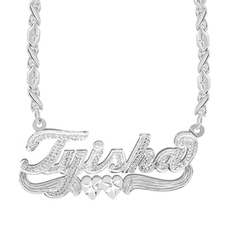 Sterling Silver / Xoxo Chain Custom  Double Script Name Plate With Beading "Tyisha"