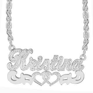 Sterling Silver / Xoxo Chain Rhodium Beaded "Double" Nameplate