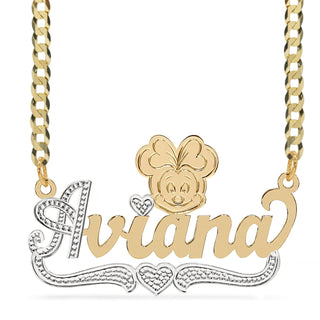 Two-Tone Sterling Silver / Cuban Chain Cartoon Nameplate Necklace "Aviana"