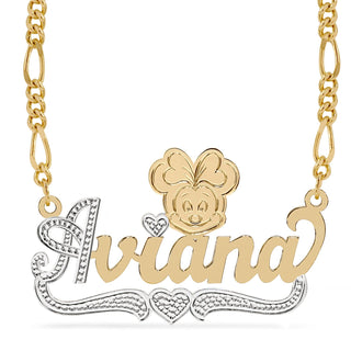 Two-Tone Sterling Silver / Figaro Chain Cartoon Nameplate Necklace "Aviana"