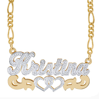 Two-Tone Sterling Silver / Figaro Chain Double Nameplate Necklace "Kristina"