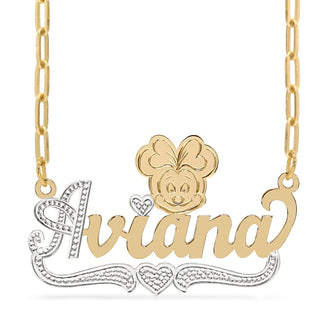 Two-Tone Sterling Silver / Paper Clip Chain Cartoon Nameplate Necklace "Aviana"