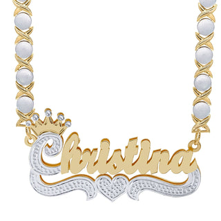 Two-Tone Sterling Silver / Rhodium Xoxo Chain Double Plated Name Necklace "Christina"
