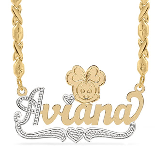 Two-Tone Sterling Silver / Xoxo Chain Cartoon Nameplate Necklace "Aviana"