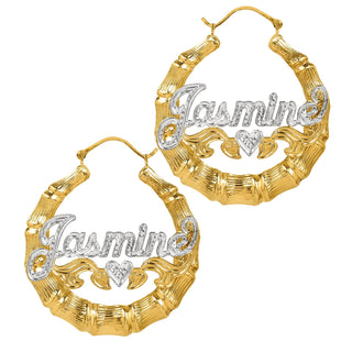 Gold Rhodium Beaded Round Bamboo Name Earrings