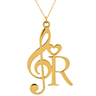 Sterling Silver Musical Note with Initial Necklace