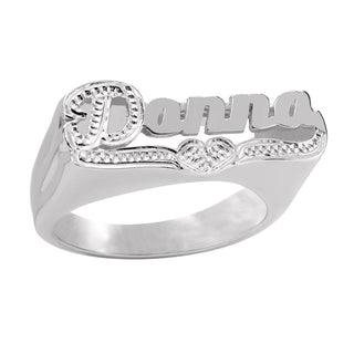 Personalized Name Ring with Beaded Rhodium Tail